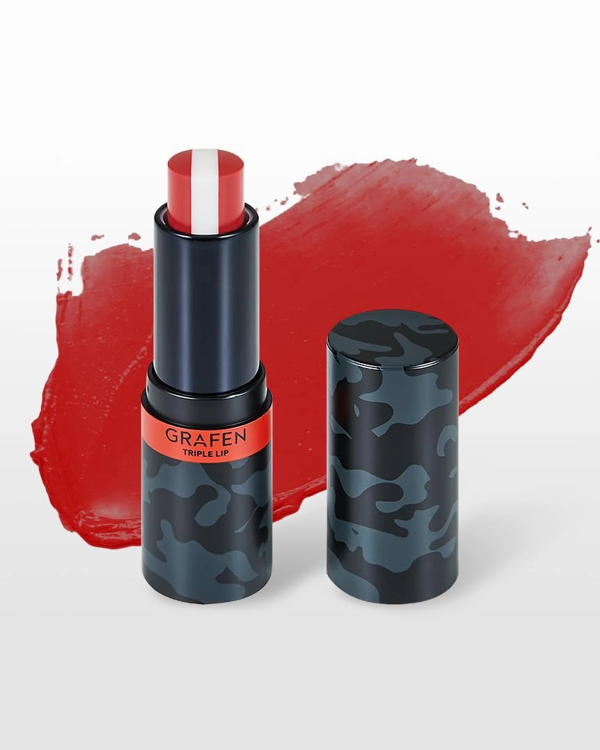 Grafen Triple Lip™ Tinted Lip Balm – Natural Color Lip Care with Moisture, MATT FINISH, Nourishing Oils for Soft & Healthy Lips (Multiple Shades) (Bright Red)