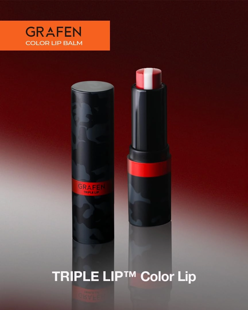 Grafen Triple Lip™ Tinted Lip Balm – Natural Color Lip Care with Moisture, MATT FINISH, Nourishing Oils for Soft & Healthy Lips (Multiple Shades) (Bright Red)
