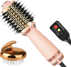 Hair Dryer Brush Blow Dryer Brush in One, 4-in-1 Hair Dryer Brush Blow Dryer with Oval Barrel, Mini Hot Air Brush for All Hair Types(Pink)