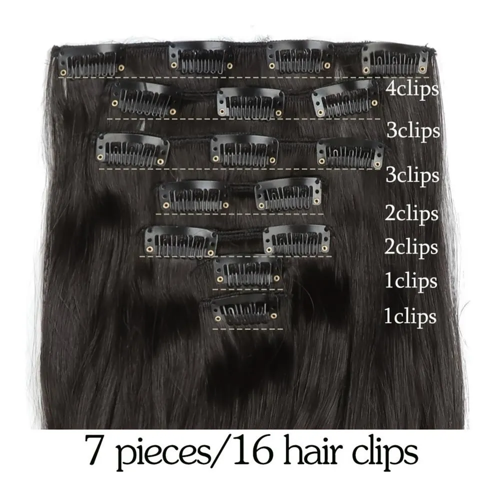 Hair Extensions, 16 card suit chemical fiber long curly hair extension piece big wave curly hair seven-piece set of card hair,for Women(Russet)