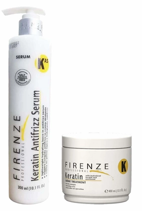 Hair Care Bundle - Keratin Antifrizz Leave-in Serum and Keratin Mask Treatment Pack with Free Red Gift Bag, 3.37 Fl Oz (Pack of 3)