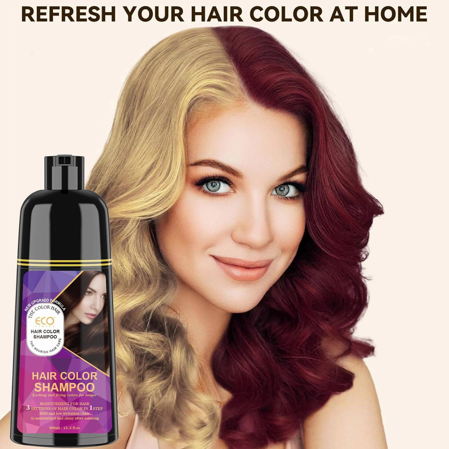 Hair Color Shampoo for Grey Hair Upgraded Formula Herbal Hair Dye Shampoo for Women & Men Moistueizing and Nourish Hair Care Mild and Low Irritation 400ML (WINE RED)