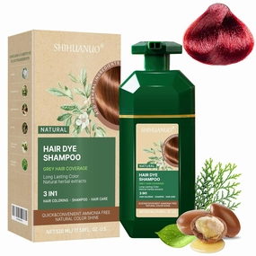 Hair Dye Shampoo 3 in 1 for Gray Hair Coverage, Herbal Ingredients Natural Shampoo Hair Dye for Women & Men/Ammonia-Free 520ml（Wine Red）