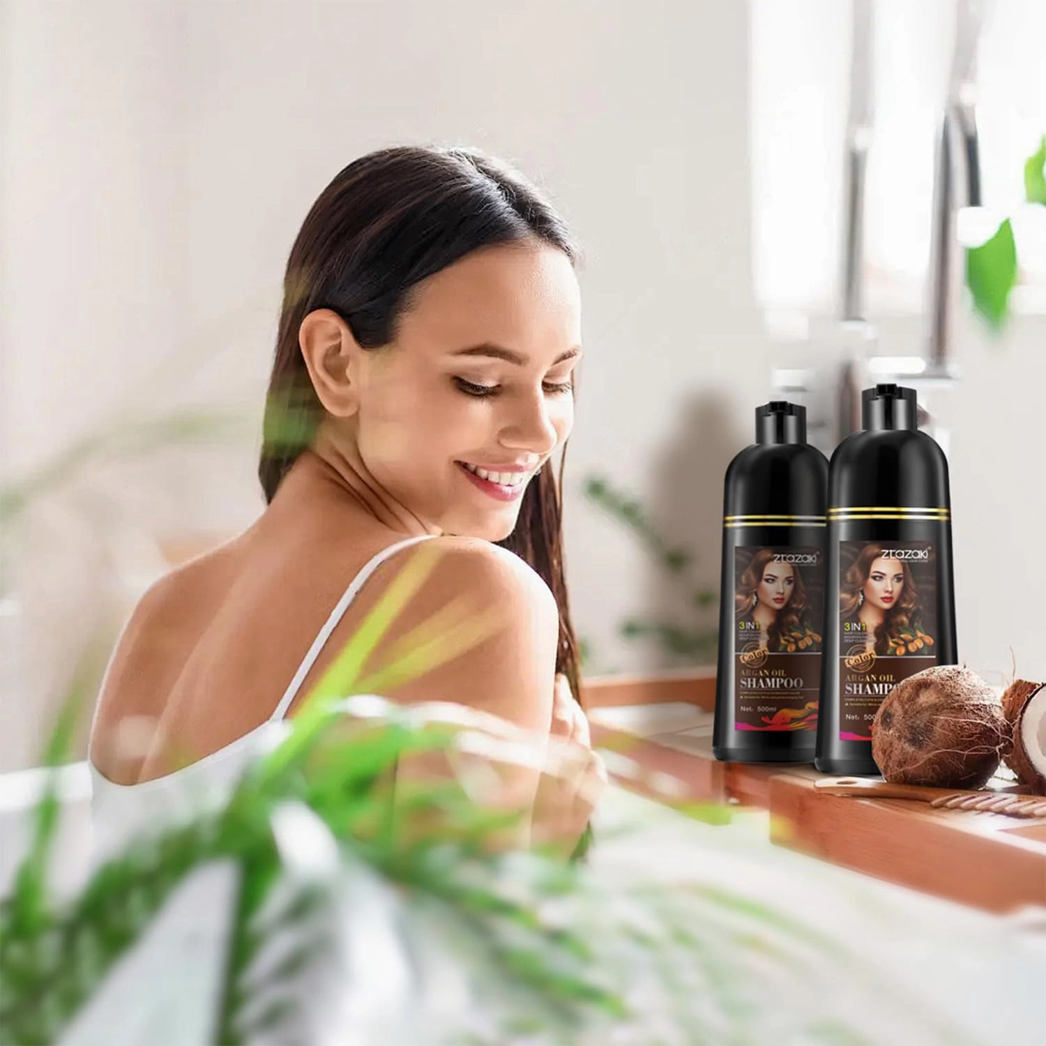 Hair Dye Shampoo 3-In-1, Instant Gray Hair Coverage in Minutes-Long Lasting Argan Oil Herbal Hair Color Shampoo champu con tinte para canas 500ml (Dark Red Wine)