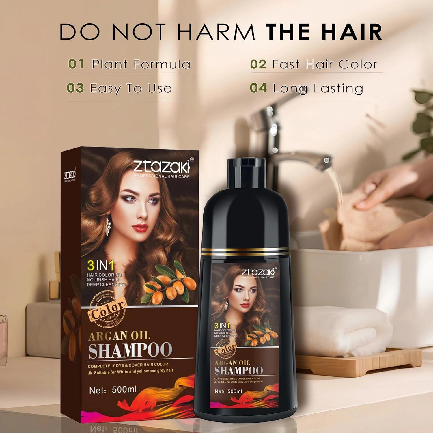 Hair Dye Shampoo 3-In-1, Instant Gray Hair Coverage in Minutes-Long Lasting Argan Oil Herbal Hair Color Shampoo champu con tinte para canas 500ml (Dark Red Wine)