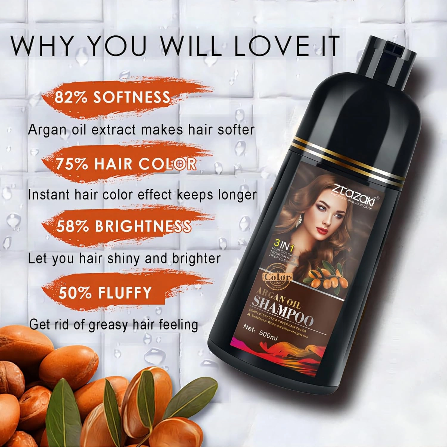 Hair Dye Shampoo 3-In-1, Instant Gray Hair Coverage in Minutes-Long Lasting Argan Oil Herbal Hair Color Shampoo champu con tinte para canas 500ml (Dark Red Wine)