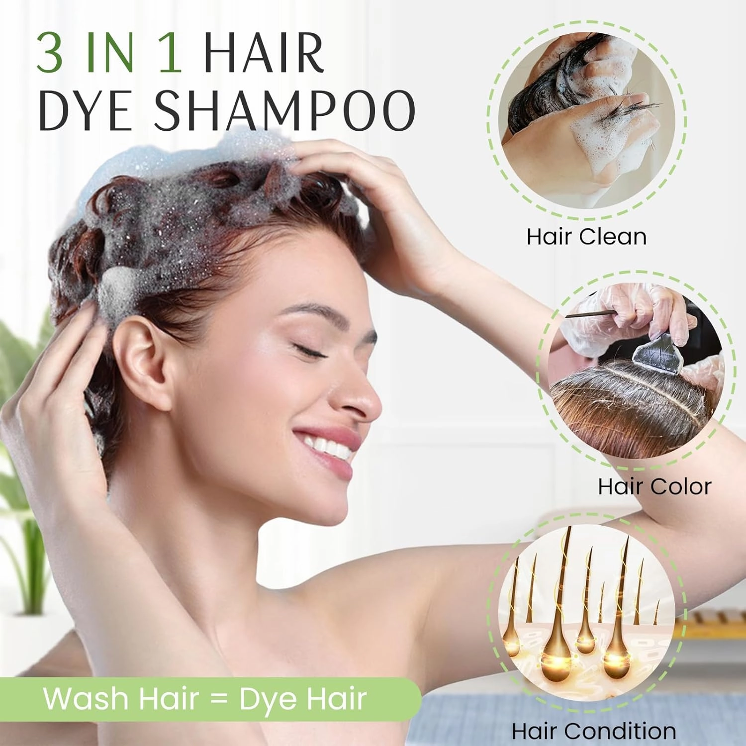Hair Dye Shampoo 3 In 1, Wine Red Hair Color Treated Shampoo Para Canas, Burgundy Semi-Permanent 15 Minutes, Home Use for Men & Women Parent, Christmas Gift, 500ml