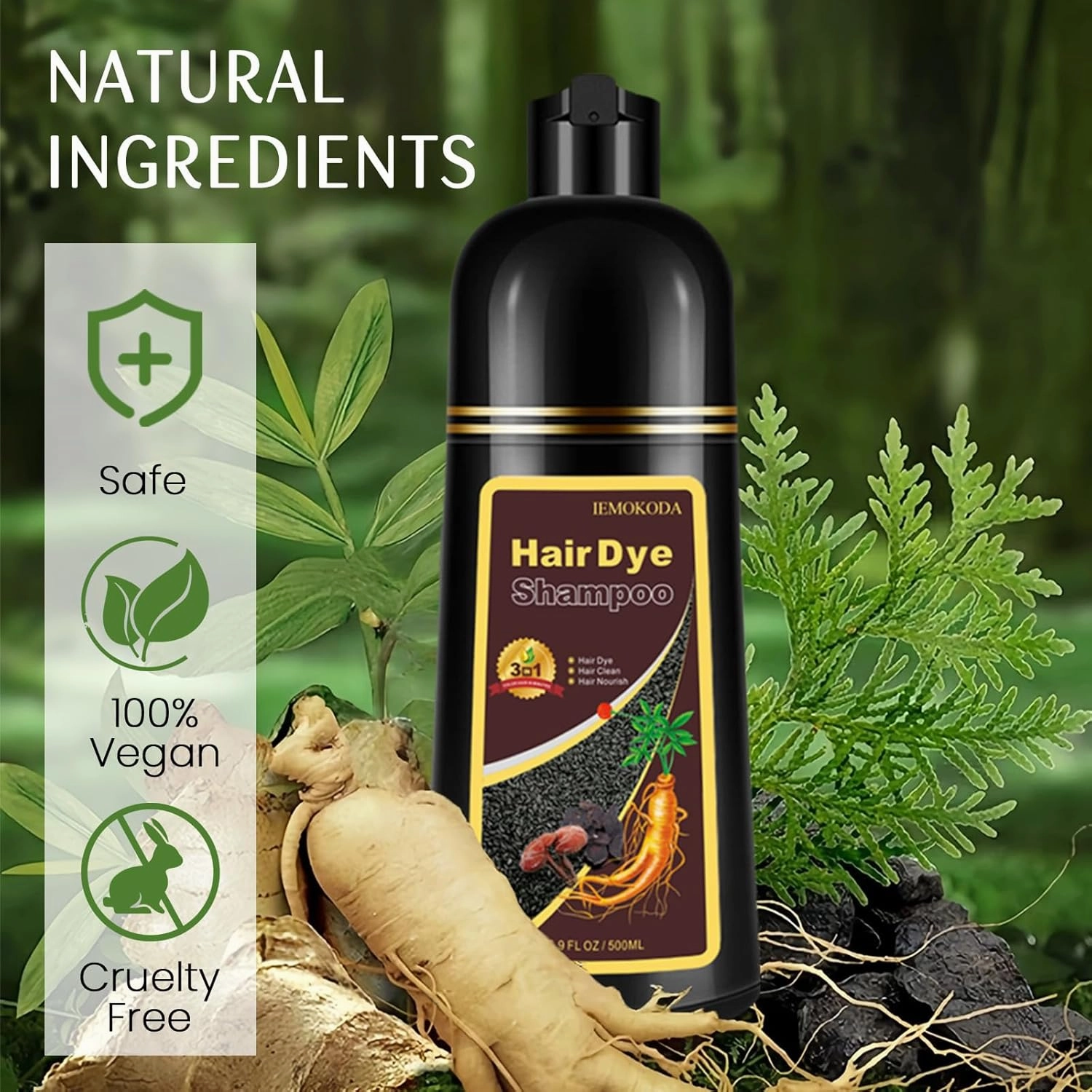 Hair Dye Shampoo 3 In 1, Wine Red Hair Color Treated Shampoo Para Canas, Burgundy Semi-Permanent 15 Minutes, Home Use for Men & Women Parent, Christmas Gift, 500ml