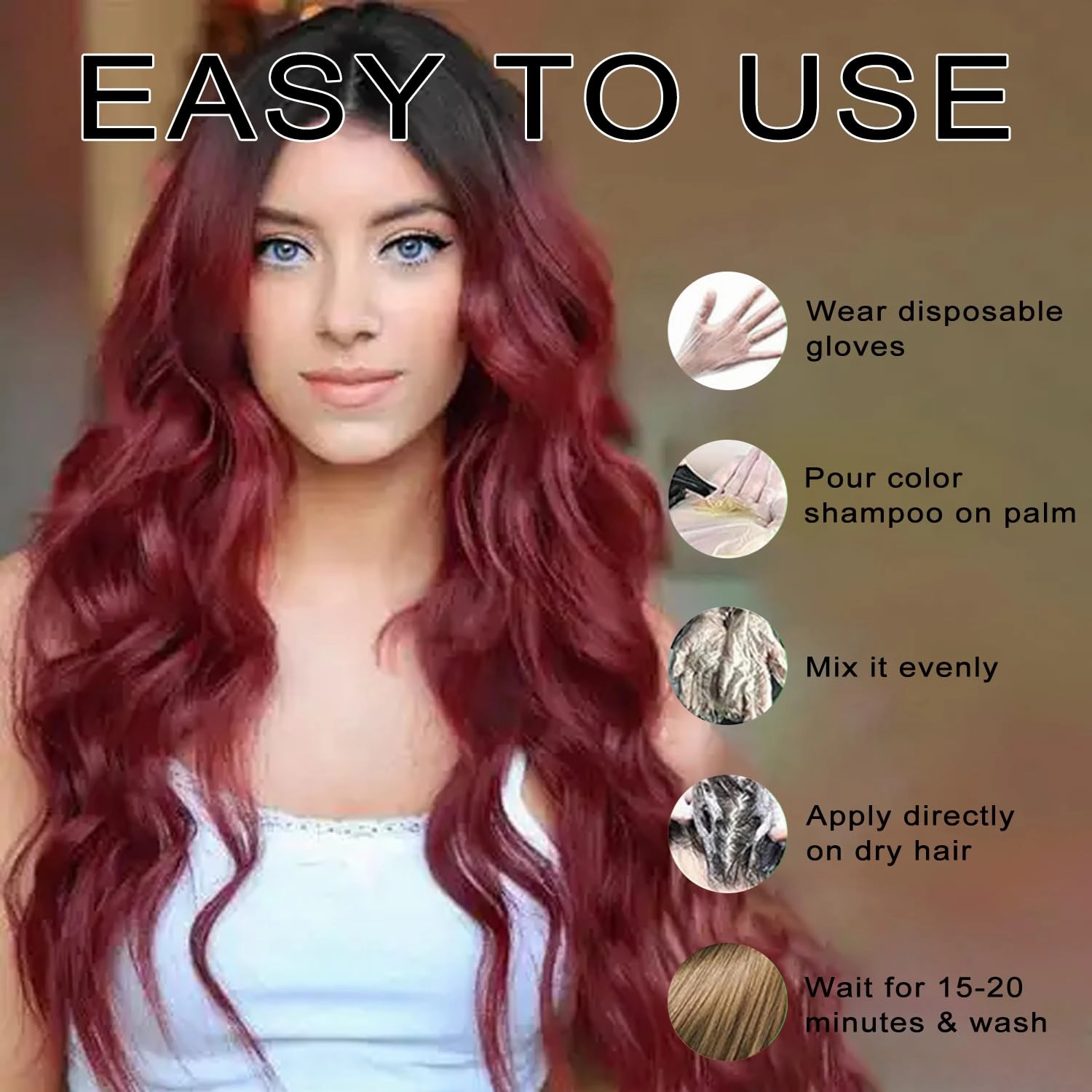 Hair Dye Shampoo,Hair Care, Natural Hair Color Shampoo for Gray and White Coverage, Suitable for Women & Men 200ml (Red)