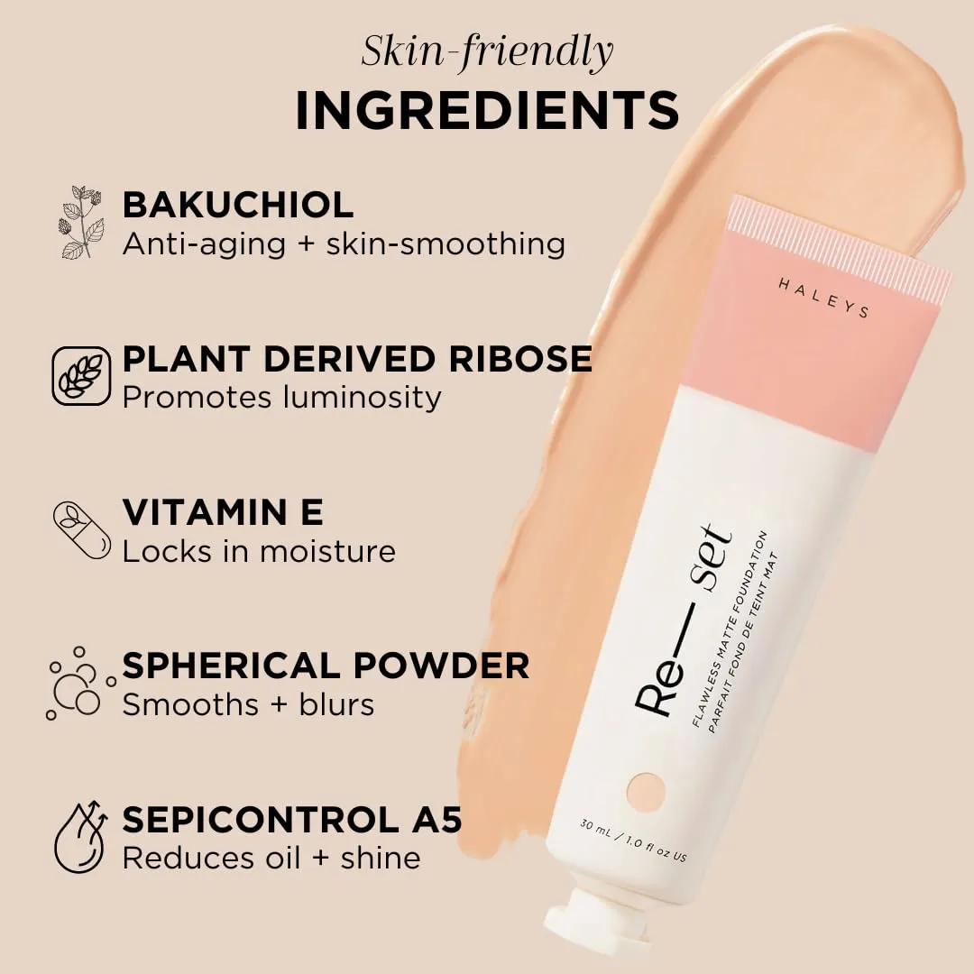 HALEYS Re-set Full Coverage Matte Foundation, VEGAN   CRUELTY-FREE, Oil-Free Liquid Foundation with Double-Dose Pigments for Long-Lasting, Smooth, Natural Finish for Sensitive, Acne-Prone Skin (2.15)