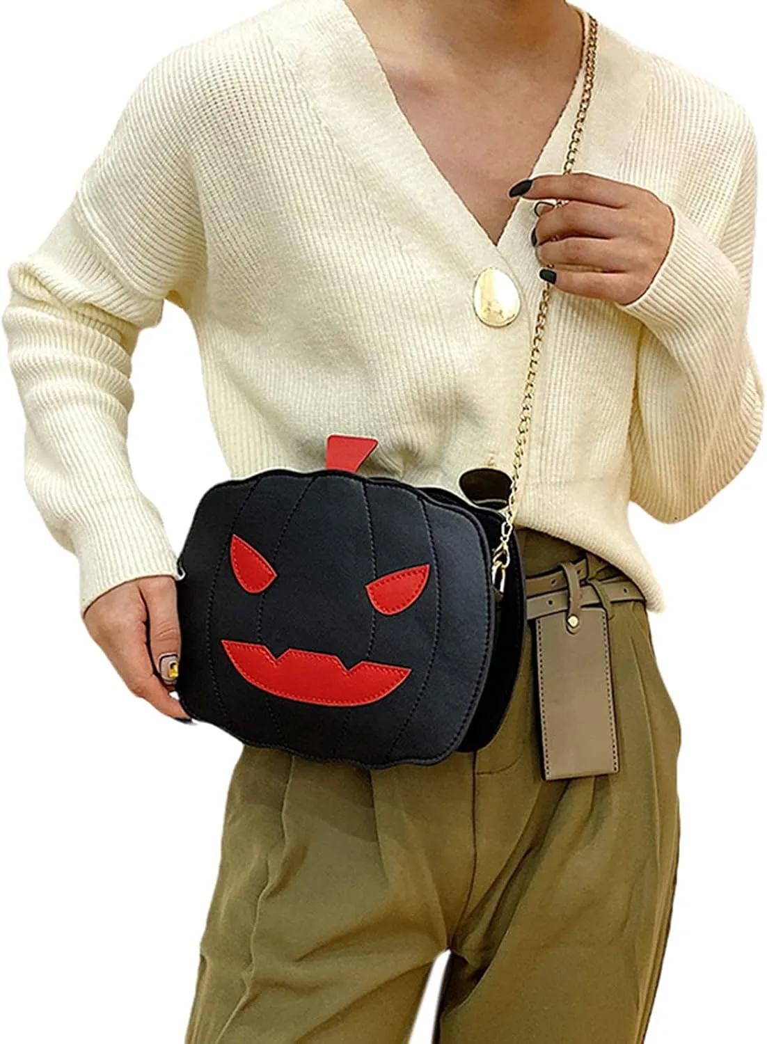 Halloween Pumpkin Shoulder Bag for Women Novelty Devil Crossbody Purse Fashion Trick or Treat Purses Handbags
