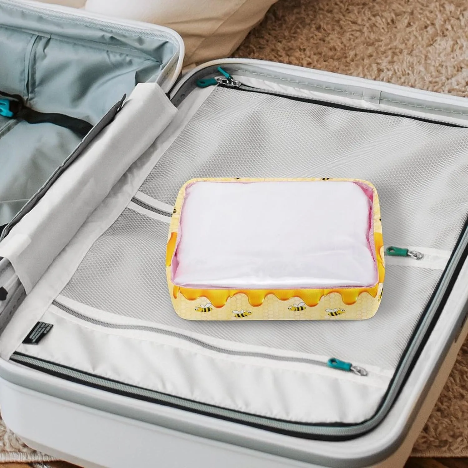 Happy Bumble Bees Transparent Storage Bag, 5-piece Makeup Bag Set, Transparent PVC with Portable Travel Storage Bag Pink-style