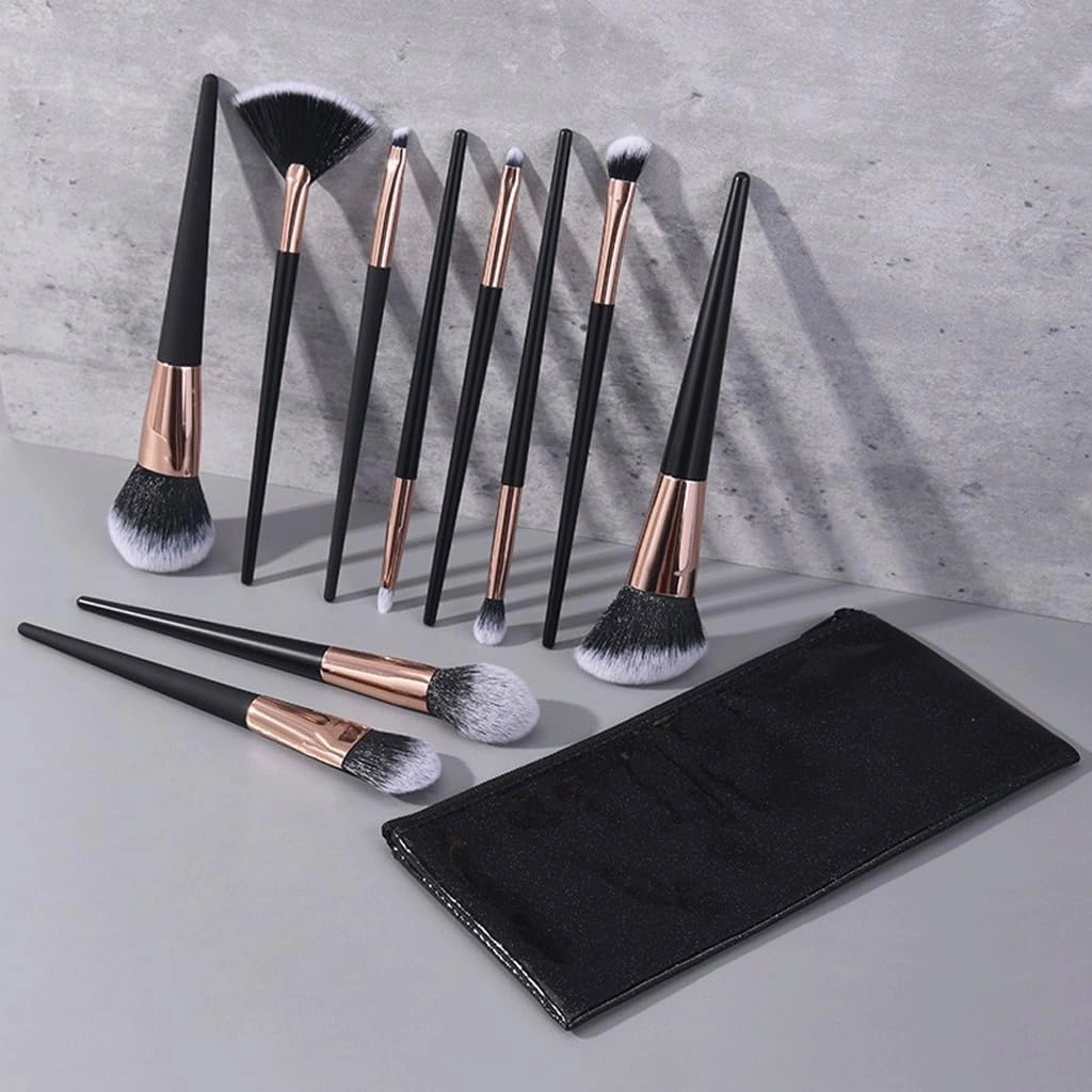 HBJWOV 10 Pieces of Black Portable Makeup Brush Set Powder Blusher Brush Eye Shadow Brush Makeup Tools
