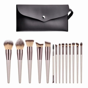 HBJWOV 14 Champagne Gold Makeup Brush Set Powder Brush Eye Shadow Brush Or Makeup Artist