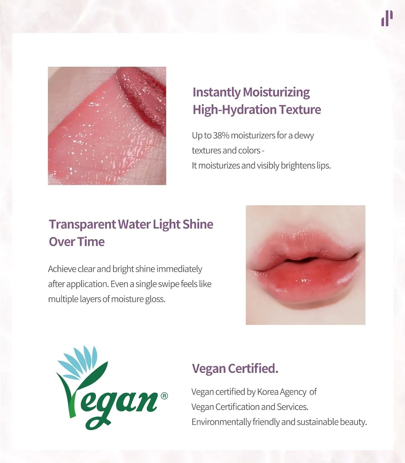 Heart Percent Dote On Mood Pure Glow Tint, Watery & Lightweight Moisturizing Lip Stain Long Lasting Liquid Lipstick 6.8g, #02. Pink Rose