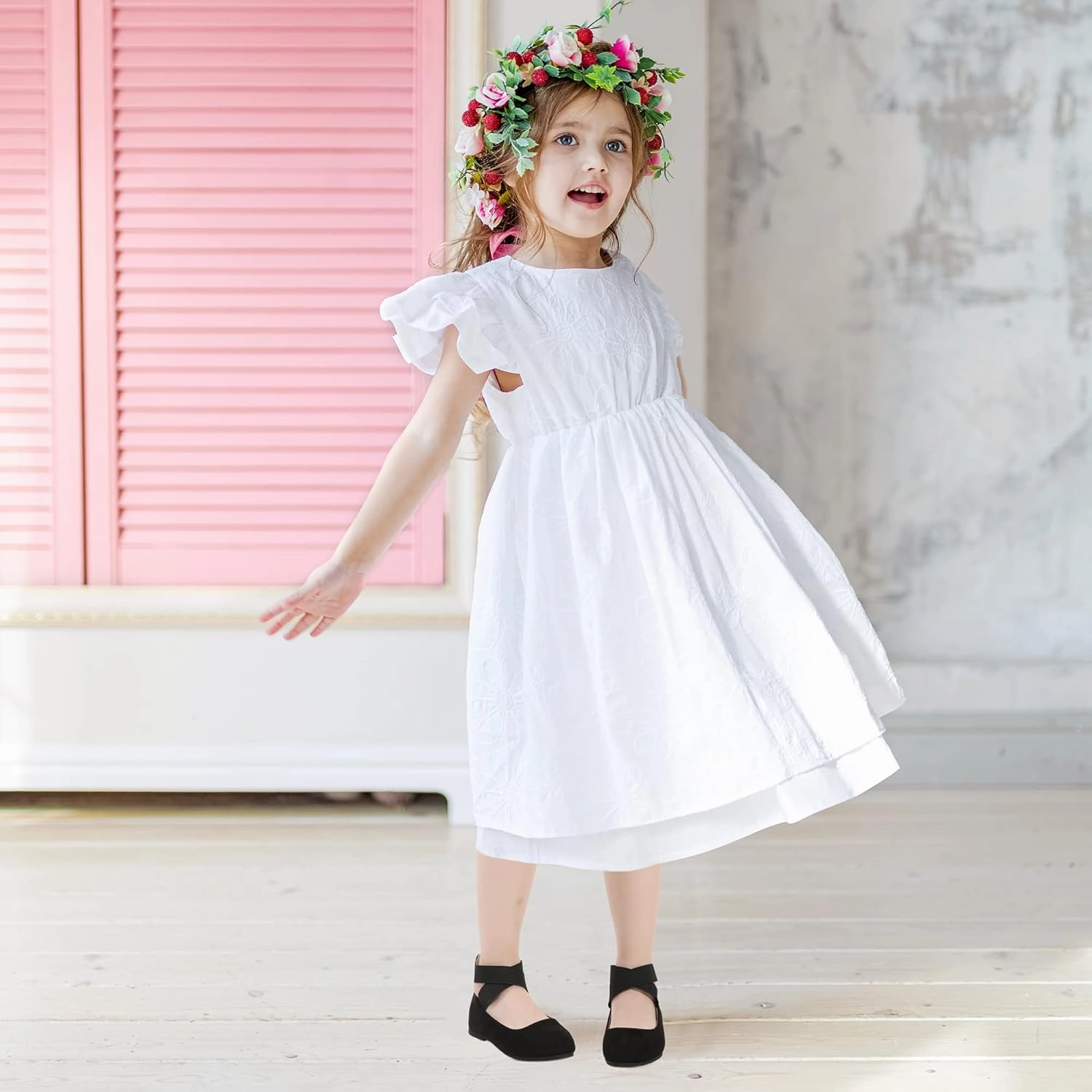 Hehainom Girls Dress Shoes Toddler Little Kids Gracy Ballet Mary Jane Ballerina Flats with Elastic Ankle Strap