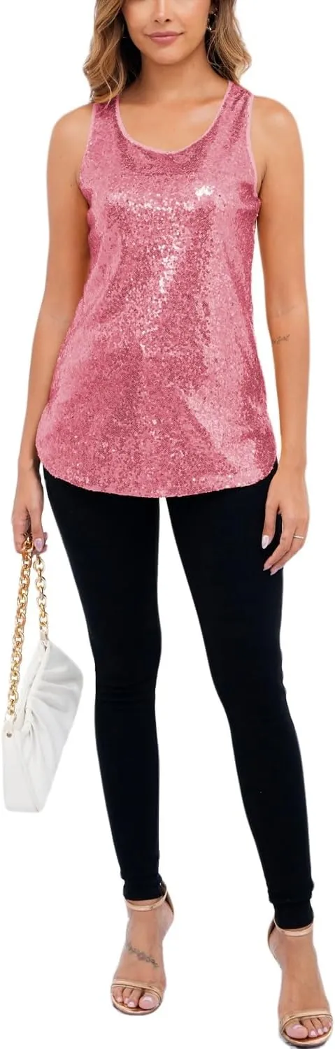Henly Women's Sequin Tops Sleeveless Sparkle Sequin Tank Top Shimmer Vest Glitter Camisole