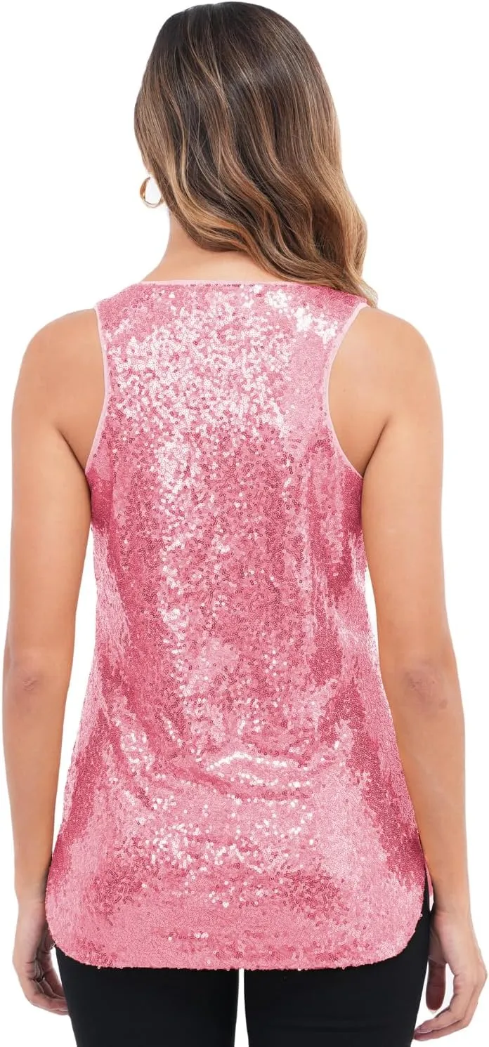 Henly Women's Sequin Tops Sleeveless Sparkle Sequin Tank Top Shimmer Vest Glitter Camisole