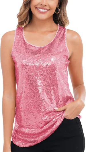 Henly Women's Sequin Tops Sleeveless Sparkle Sequin Tank Top Shimmer Vest Glitter Camisole