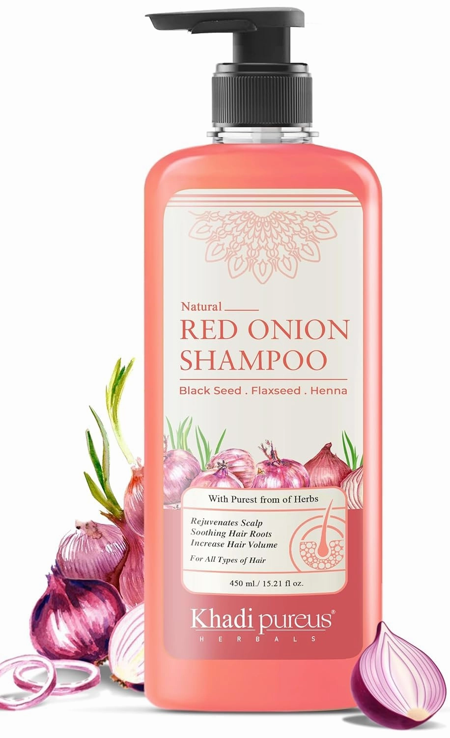 Herbals Shreekesha Red Onion Shampoo For Stronger Healthy Hair,Hair Fall Control,Hair Growth&Boost Scalp Health| For Women&Men(450 Ml)