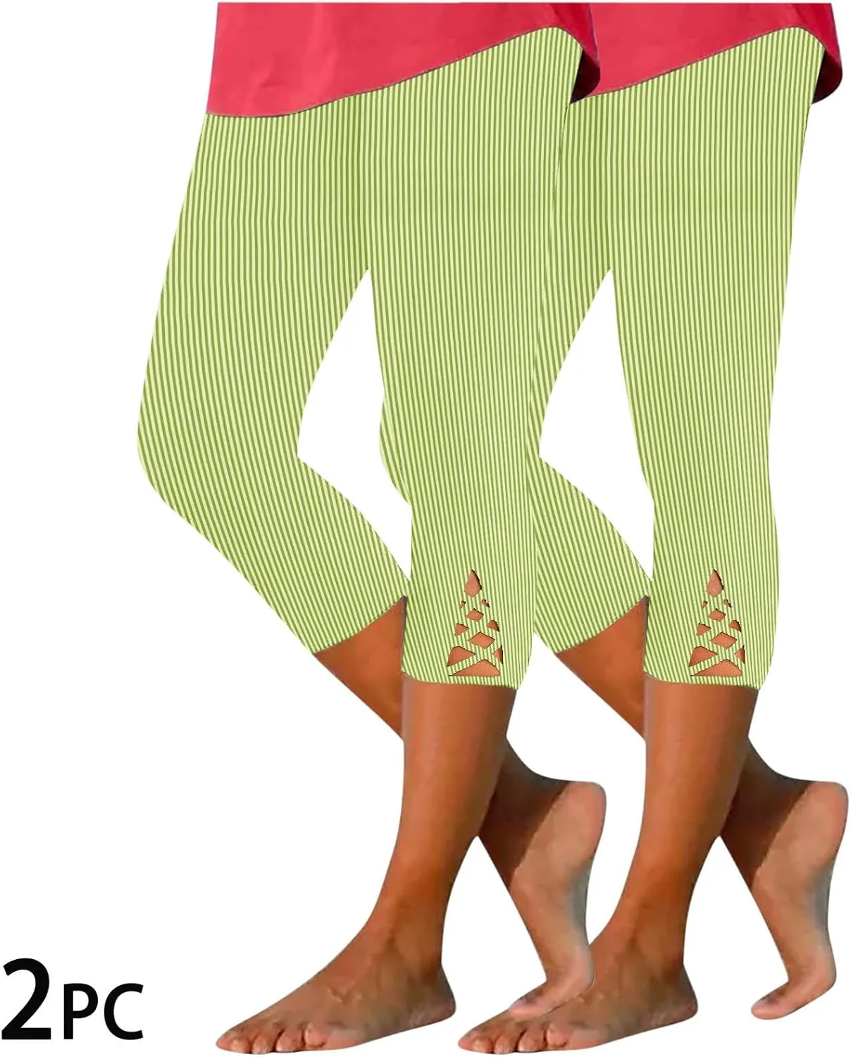 HGps8w Capri Leggings for Women Crossover Cutout Hem Knee Length Yoga Pants Casual Comfy Cropped Lounge Pants Pack of 2