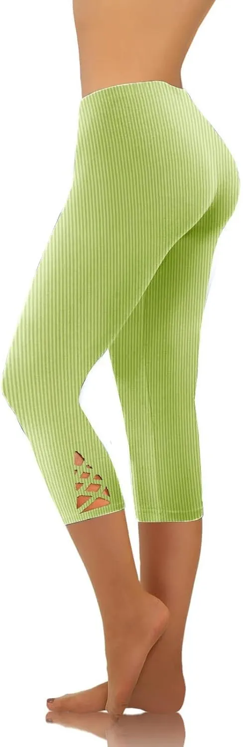 HGps8w Capri Leggings for Women Crossover Cutout Hem Knee Length Yoga Pants Casual Comfy Cropped Lounge Pants Pack of 2