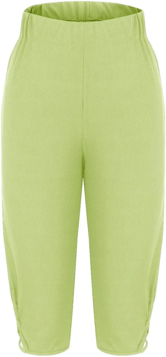 HGps8w Capri Leggings for Women Crossover Cutout Hem Knee Length Yoga Pants Casual Comfy Cropped Lounge Pants Pack of 2