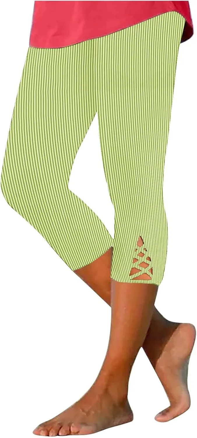 HGps8w Capri Leggings for Women Crossover Cutout Hem Knee Length Yoga Pants Casual Comfy Cropped Lounge Pants Pack of 2