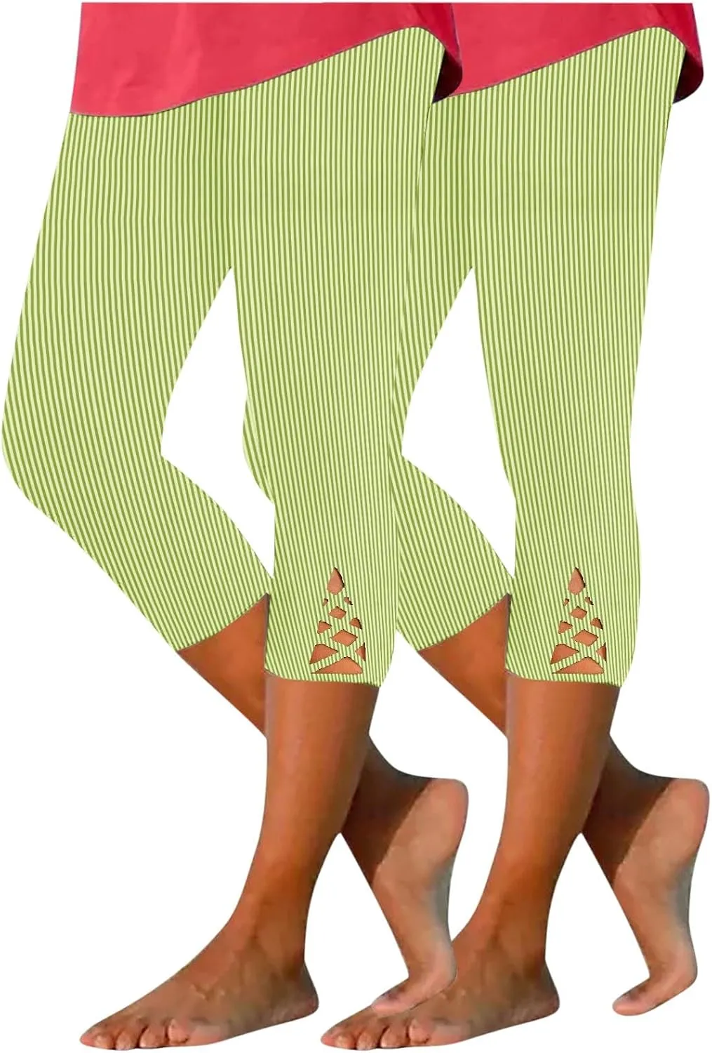HGps8w Capri Leggings for Women Crossover Cutout Hem Knee Length Yoga Pants Casual Comfy Cropped Lounge Pants Pack of 2