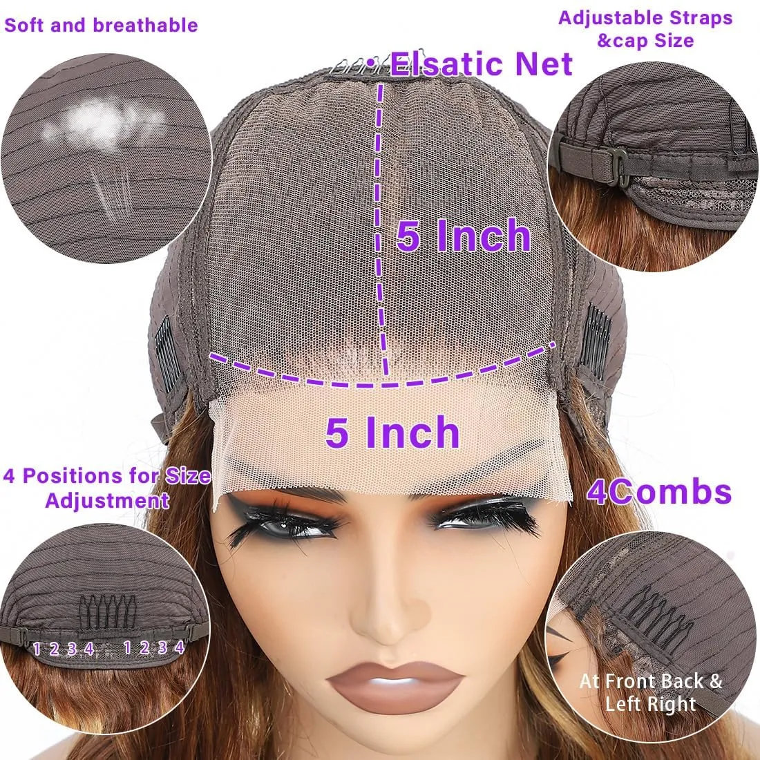 Highlight Ombre Lace Front Wigs Human Hair Pre Plucked with Baby Hair 5x5 Body Wave Closure Wigs Human Hair 180% Density 4/27 Colored Honey Blonde Lace Front Wig for Women 24 Inch