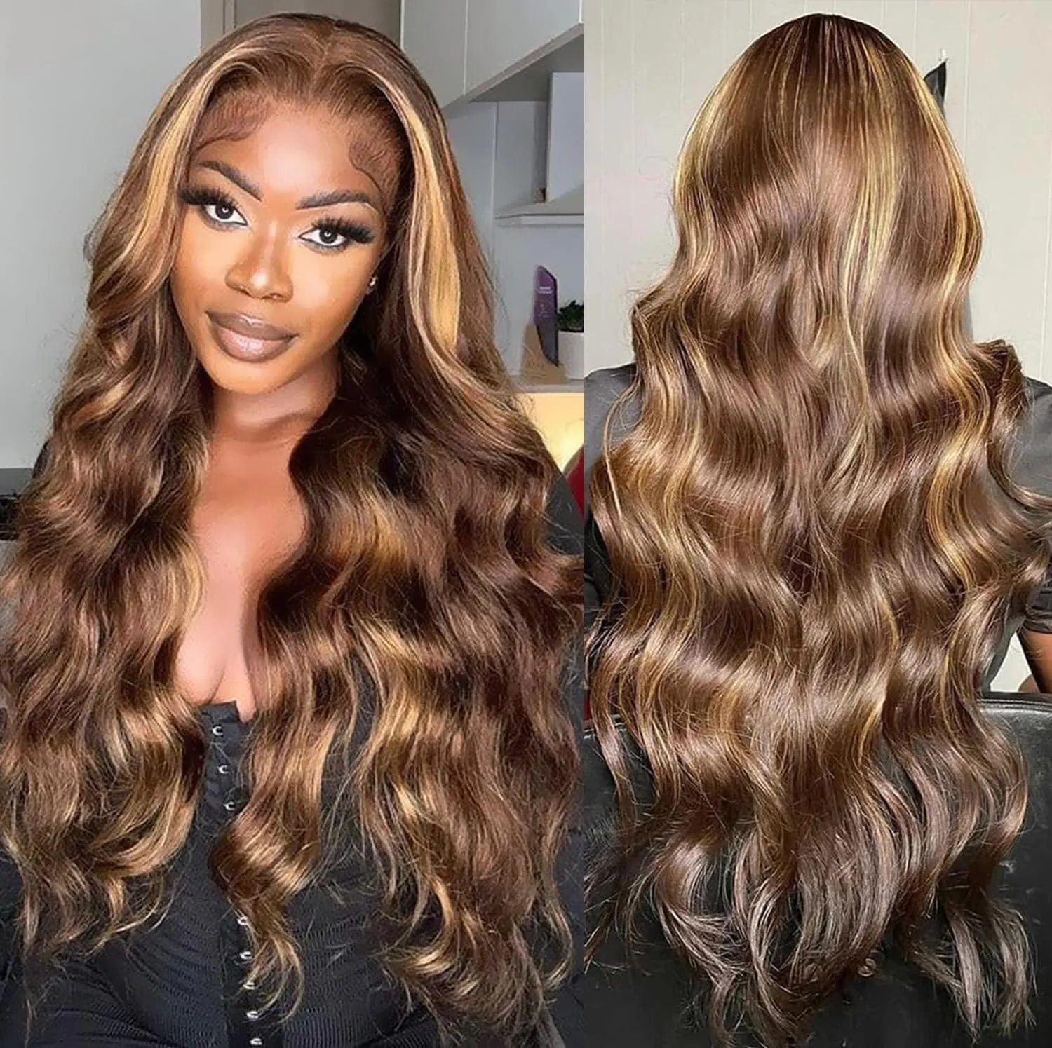 Highlight Ombre Lace Front Wigs Human Hair Pre Plucked with Baby Hair 5x5 Body Wave Closure Wigs Human Hair 180% Density 4/27 Colored Honey Blonde Lace Front Wig for Women 24 Inch