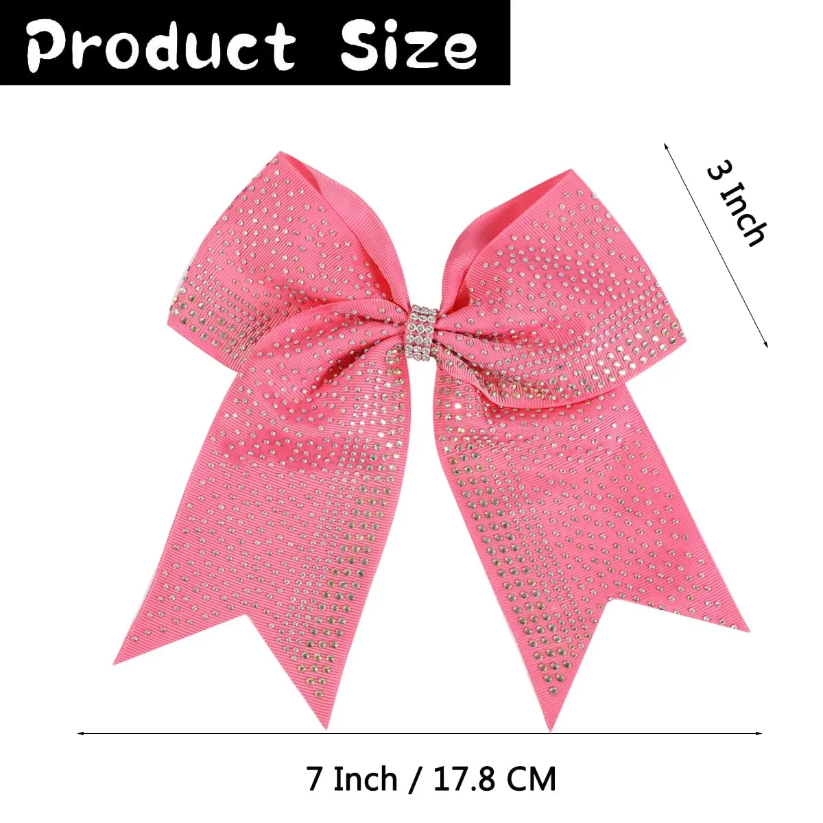 Hipcheer 10PCS Large Glitter Cheer Bows with Full Shiny Rhinestones Multicolored Shimmer Cheer Hair Bows Elastic Band Ponytail Holder for Cheerleader Girls Sports (Pink)