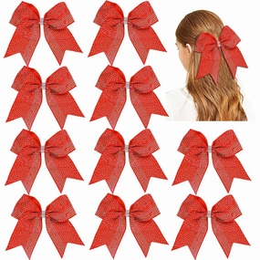 Hipcheer 10PCS Large Glitter Cheer Bows with Full Shiny Rhinestones Multicolored Shimmer Cheer Hair Bows Elastic Band Ponytail Holder for Cheerleader Girls Sports (Red)