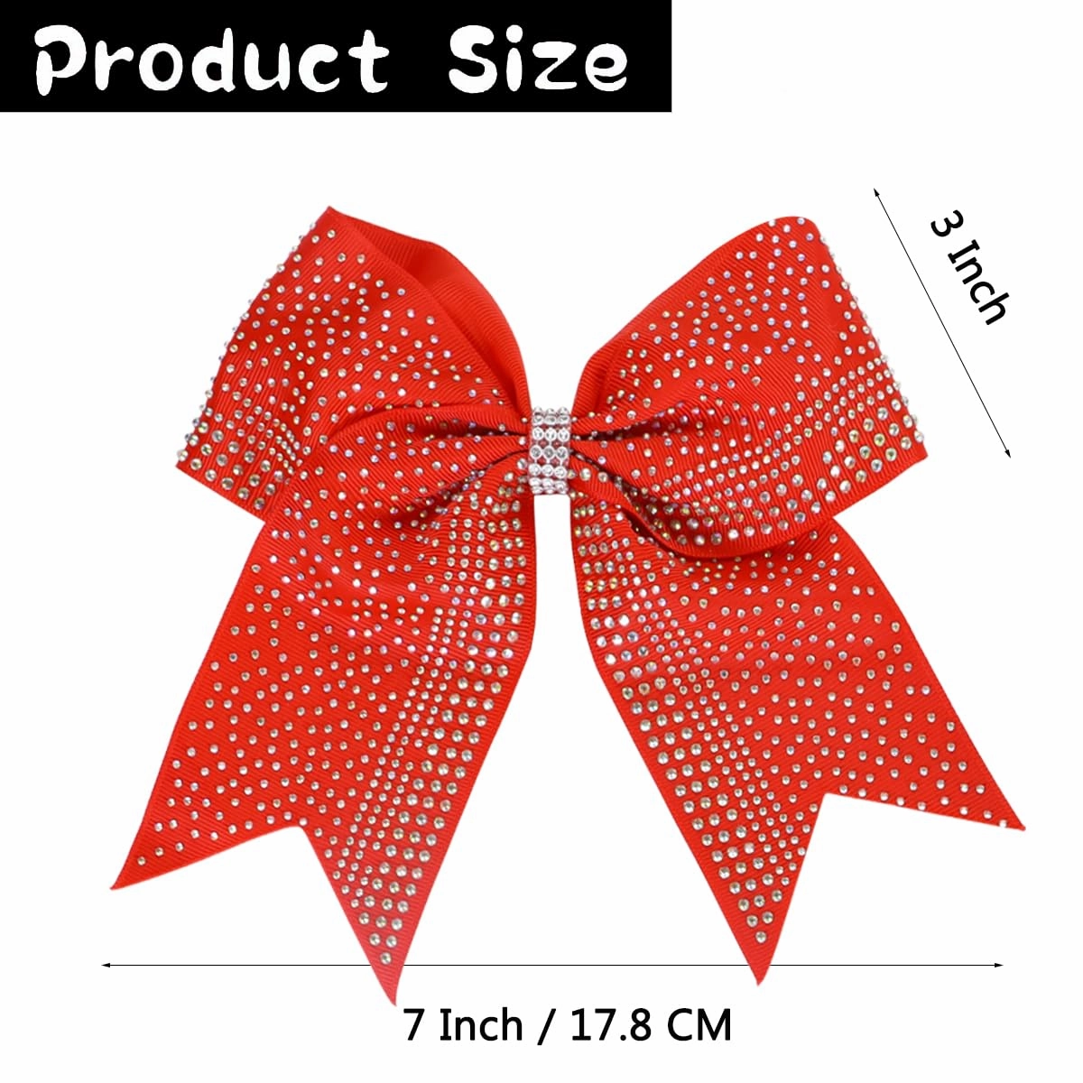 Hipcheer 10PCS Large Glitter Cheer Bows with Full Shiny Rhinestones Multicolored Shimmer Cheer Hair Bows Elastic Band Ponytail Holder for Cheerleader Girls Sports (Red)
