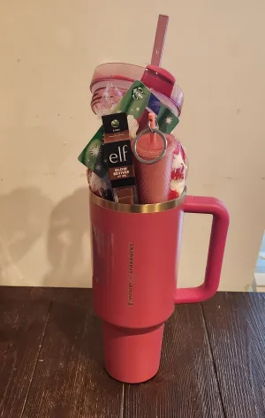 Holiday Berry Pink Glitter Stanley   Starbucks Quencher 40 Ounce Gift Bundle