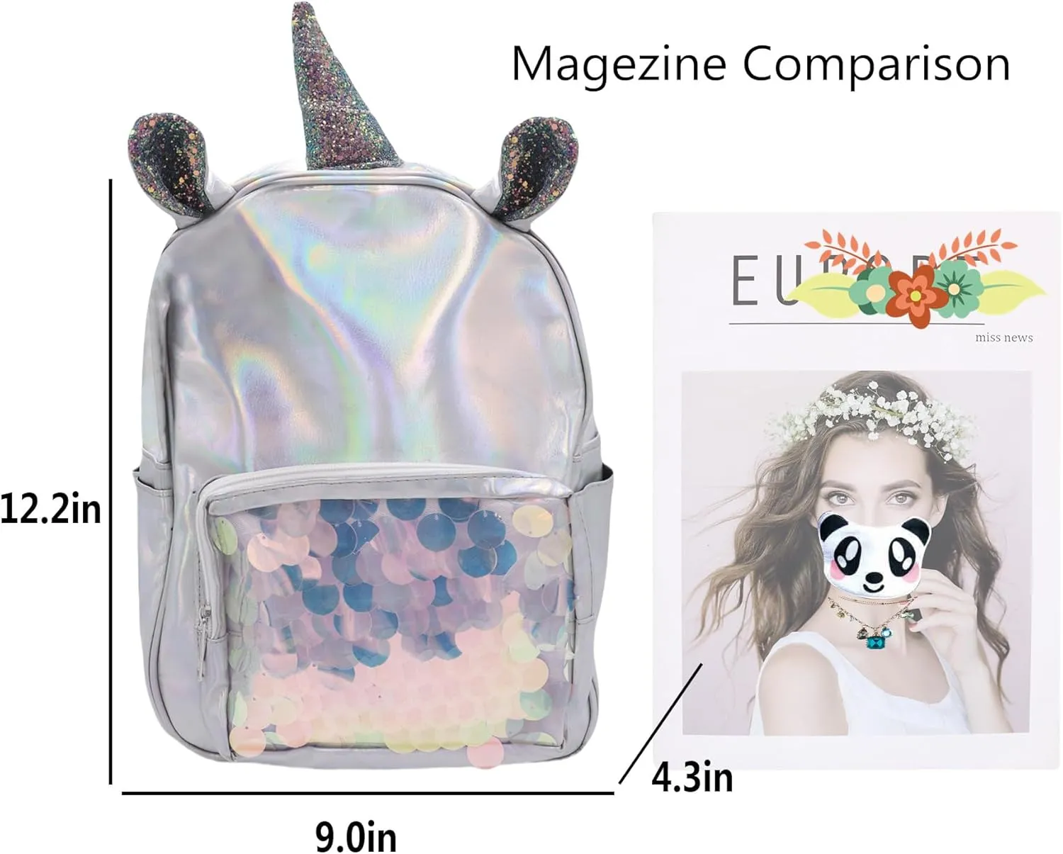 Holographic Backpack Iridescent Hologram Laser Satchel Travel Casual Daypack Purse for Women Men,Silver Unicorn Bag