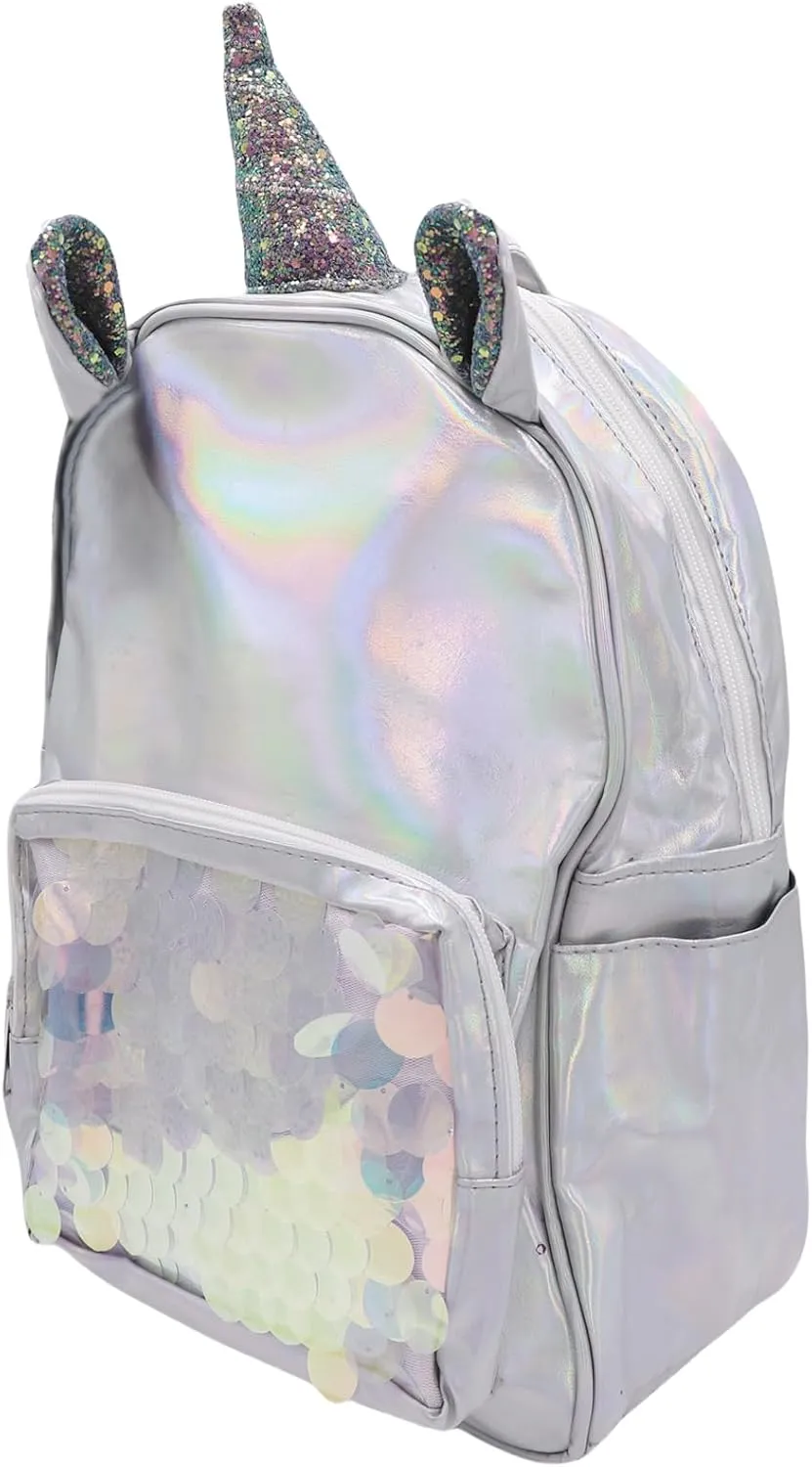 Holographic Backpack Iridescent Hologram Laser Satchel Travel Casual Daypack Purse for Women Men,Silver Unicorn Bag