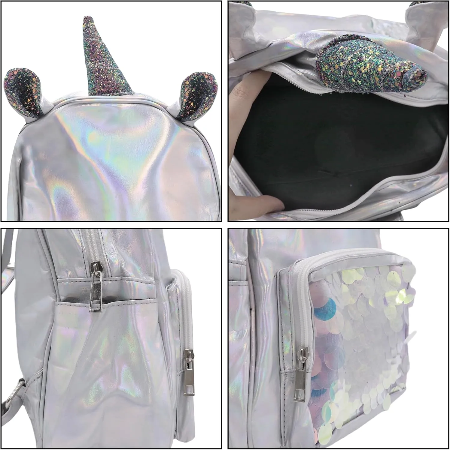 Holographic Backpack Iridescent Hologram Laser Satchel Travel Casual Daypack Purse for Women Men,Silver Unicorn Bag