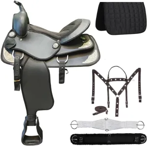Horse Saddlery IMPEX Synthetic Western Barrel Racing Trail Equestrian Full Tack Set Comfort Horse Saddle Light Weight All Accessory Included Size 10-18 inches Seat Available