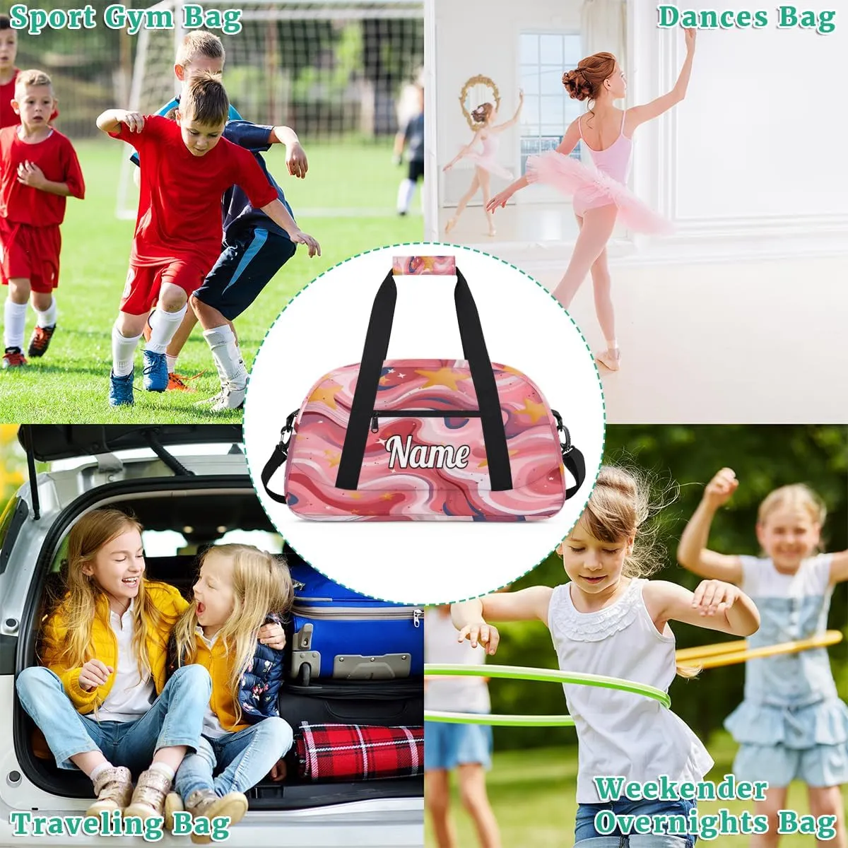 Hot Pink Shiny Custom Sports Gym Bag Personalized Dance Bag Teens Travel Weekender Overnight Carry On Bag Boys Girls Waterproof