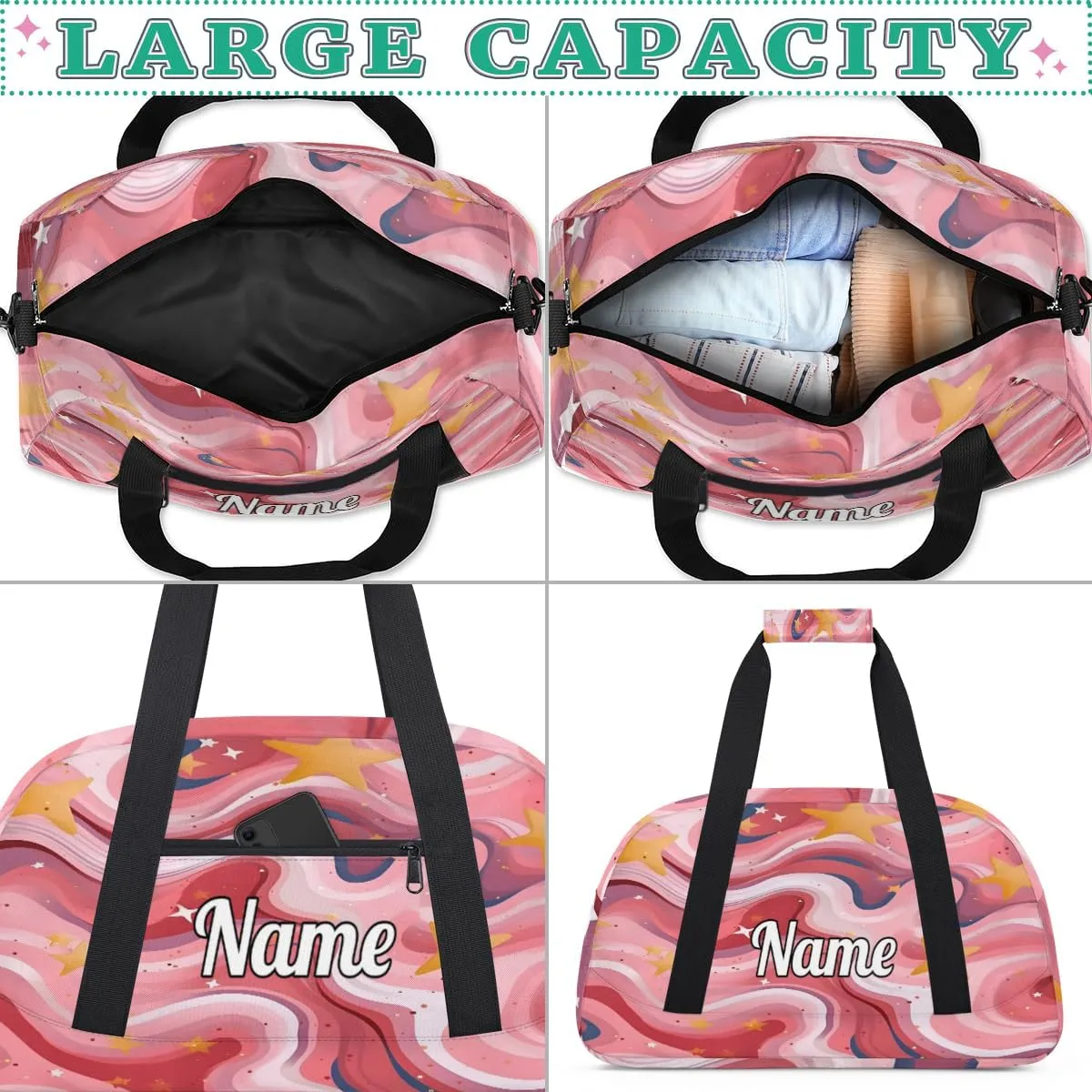 Hot Pink Shiny Custom Sports Gym Bag Personalized Dance Bag Teens Travel Weekender Overnight Carry On Bag Boys Girls Waterproof
