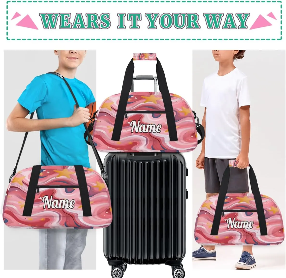 Hot Pink Shiny Custom Sports Gym Bag Personalized Dance Bag Teens Travel Weekender Overnight Carry On Bag Boys Girls Waterproof