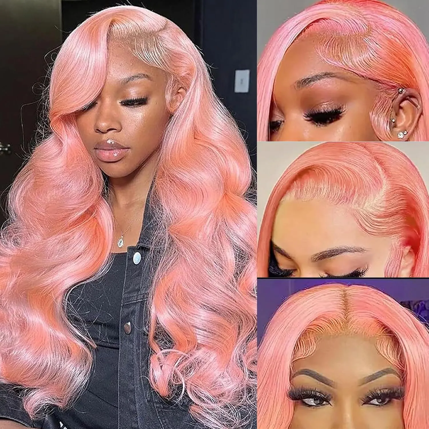 HOTLOVE Pink Lace Front Wig - Human Hair Pre-Plucked Body Wave, 28 Inch, 180% Density, Glueless, HD Lace Frontal