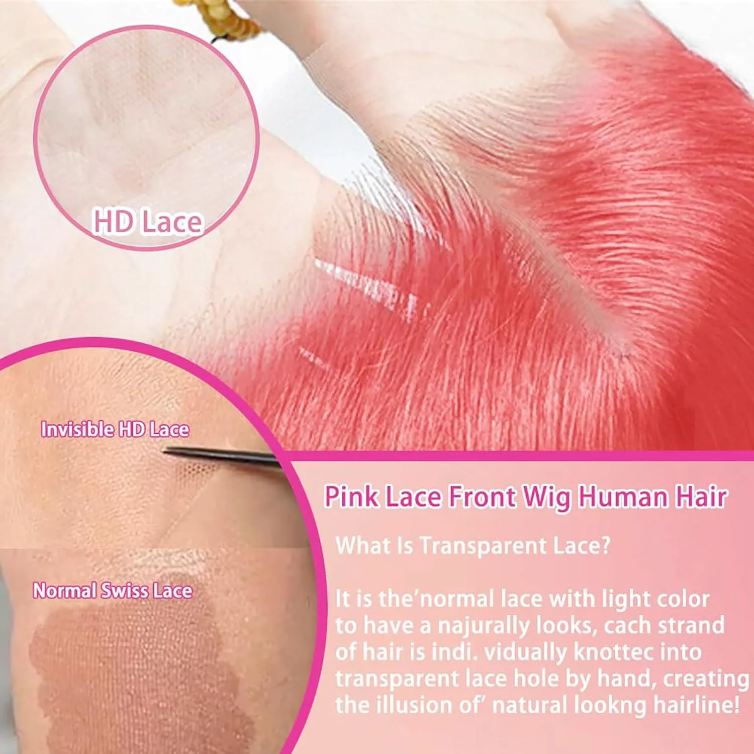 HOTLOVE Pink Lace Front Wig - Human Hair Pre-Plucked Body Wave, 28 Inch, 180% Density, Glueless, HD Lace Frontal
