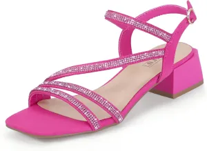IDIFU IN2 Rhinestone Strappy Heels for Women Low Block Chunky Heels Square Open Toe Slingback Heeled Sandals Prom Wedding Bridal Dress Shoes Comfortable Sparkly Dressy Cute Trendy Short Thick Heels