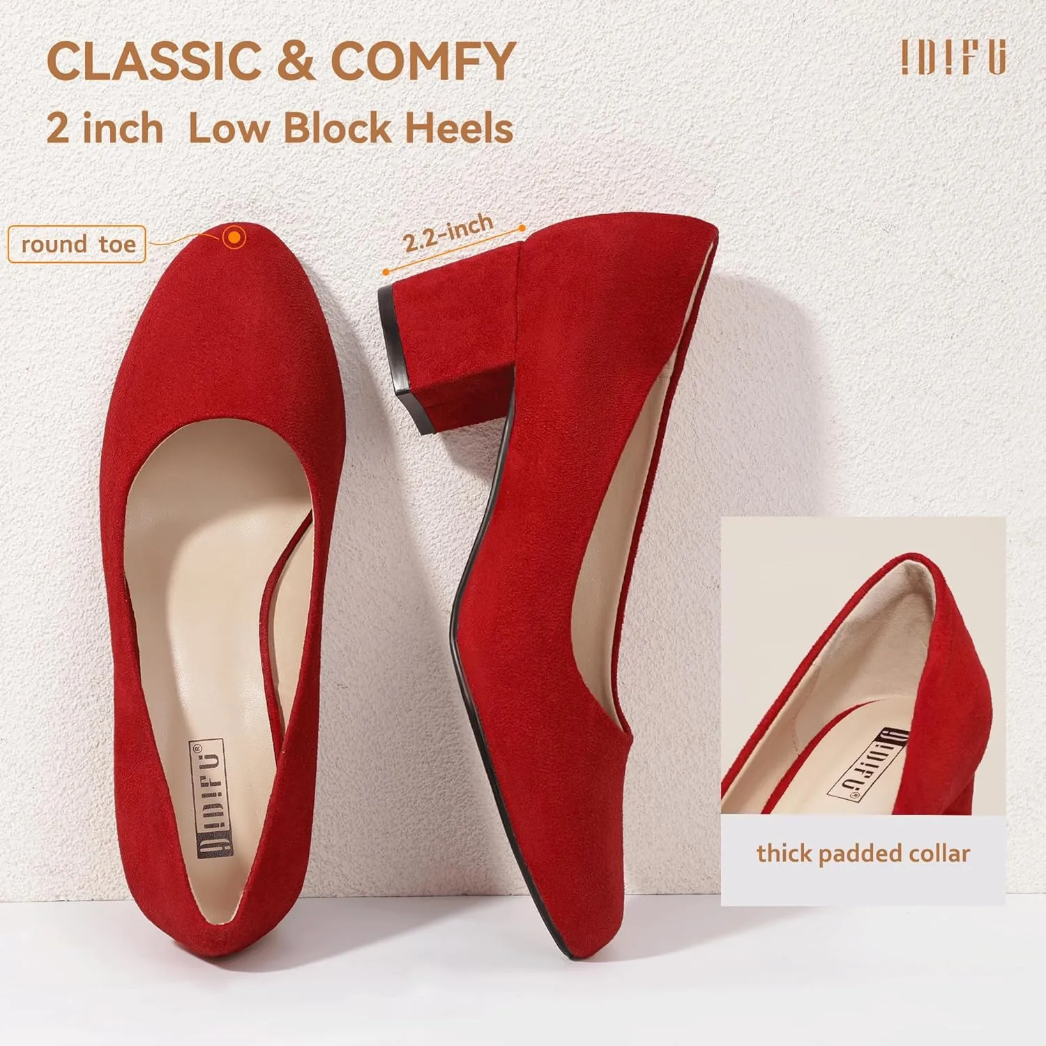 IDIFU IN2 Women's Pumps Low Chunky Block Closed Toe Heels Comfortable Short Dress Shoes for Women Ladies Flight Attendant Wedding Bridal Homecoming Work Heels Dressy Formal Round Toe Pumps Shoes