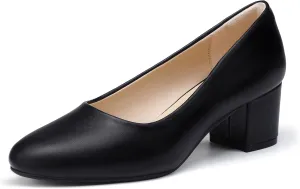 IDIFU IN2 Women's Pumps Low Chunky Block Closed Toe Heels Comfortable Short Dress Shoes for Women Ladies Flight Attendant Wedding Bridal Homecoming Work Heels Dressy Formal Round Toe Pumps Shoes