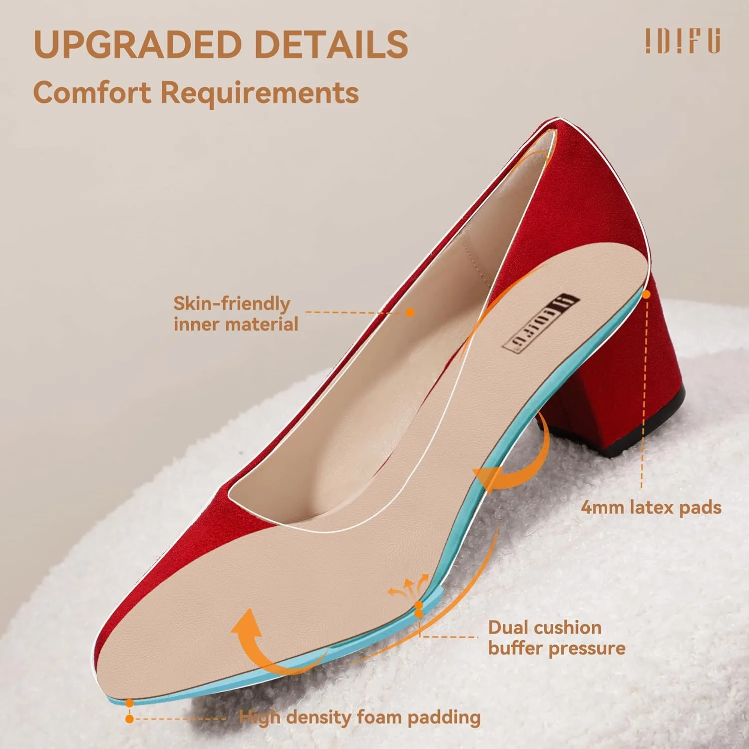 IDIFU IN2 Women's Pumps Low Chunky Block Closed Toe Heels Comfortable Short Dress Shoes for Women Ladies Flight Attendant Wedding Bridal Homecoming Work Heels Dressy Formal Round Toe Pumps Shoes