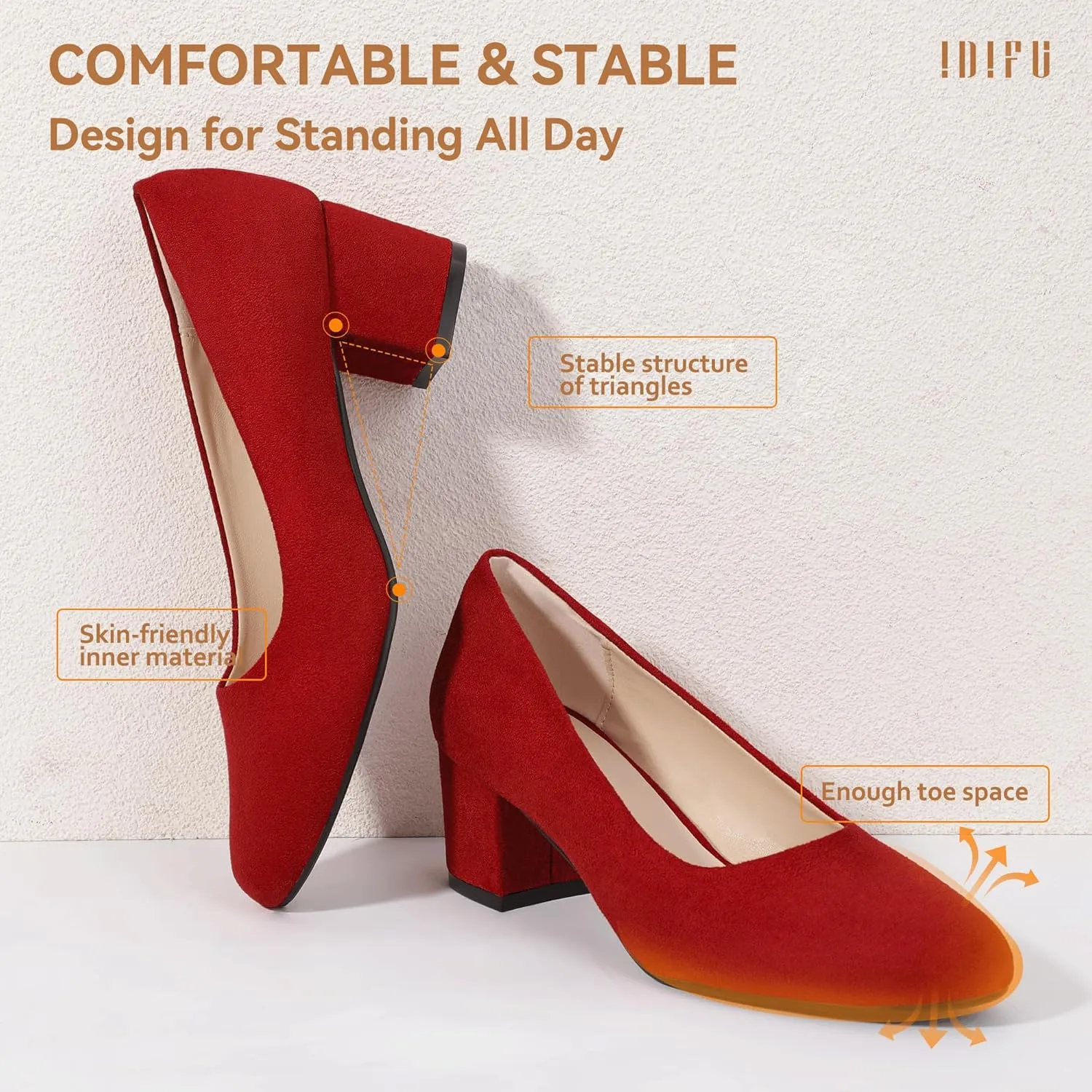 IDIFU IN2 Women's Pumps Low Chunky Block Closed Toe Heels Comfortable Short Dress Shoes for Women Ladies Flight Attendant Wedding Bridal Homecoming Work Heels Dressy Formal Round Toe Pumps Shoes
