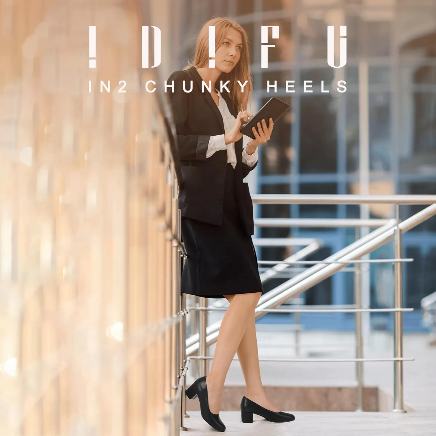 IDIFU IN2 Women's Pumps Low Chunky Block Closed Toe Heels Comfortable Short Dress Shoes for Women Ladies Flight Attendant Wedding Bridal Homecoming Work Heels Dressy Formal Round Toe Pumps Shoes